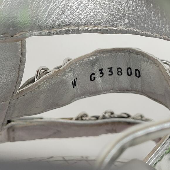 CHANEL Sandals IT39.5 US9.5 Silver Leather Flat Chain Coco Mark Sport 2002 Logo - Picture 11 of 16